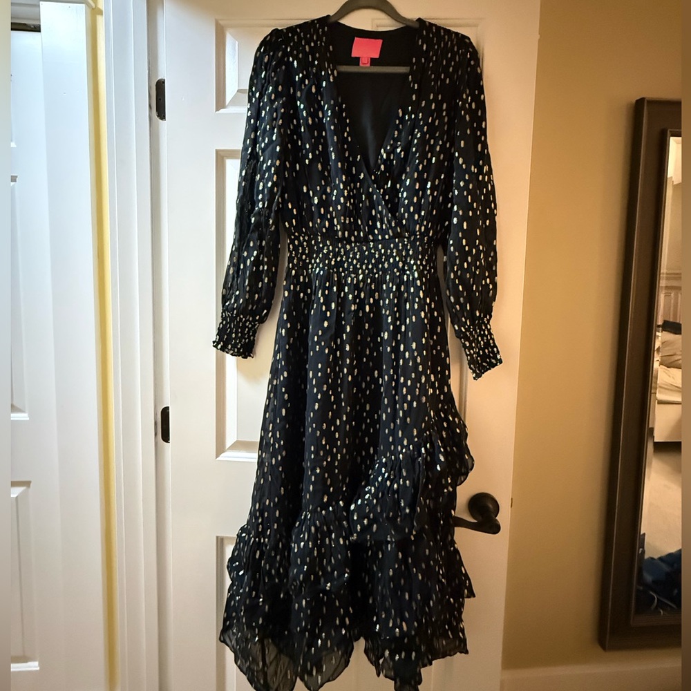 Lilly Pulitzer Christina midi Black and Gold Long Sleeve Dress